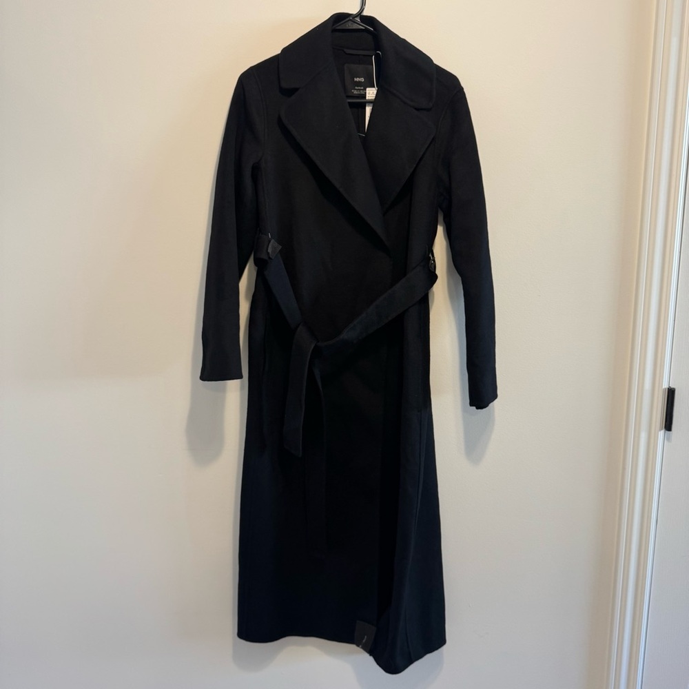 Mango Black Wrap Belted Wool-Blend Coat - Picture 2 of 6